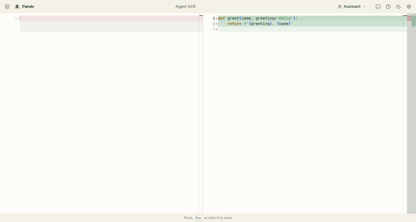 Side by side reader: the file before on the left and after on the right, new lines in green