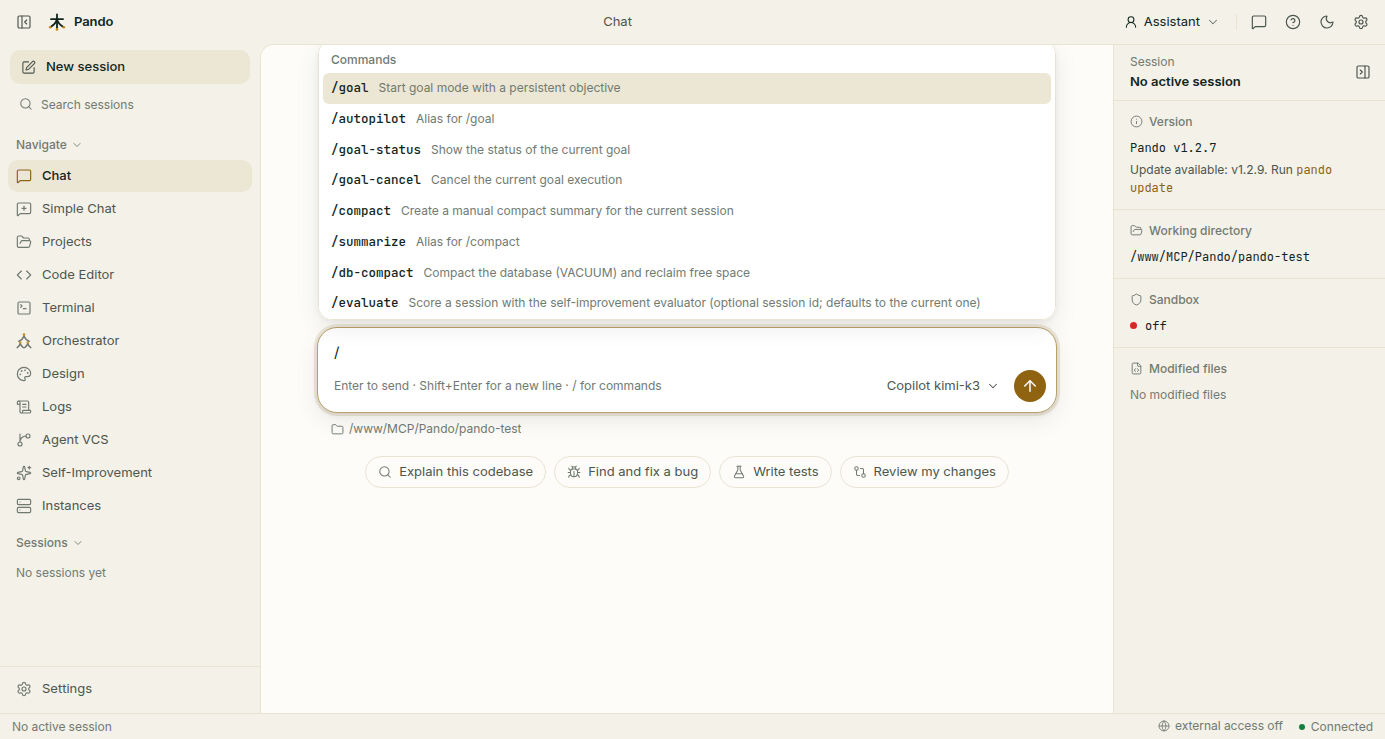 Slash command list in the chat, including /db-compact