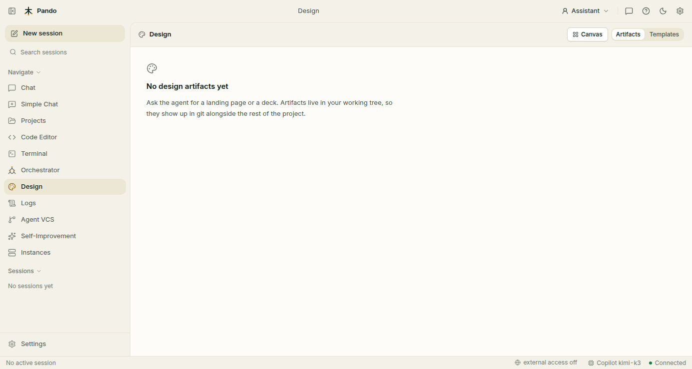 Design page with no artifacts yet