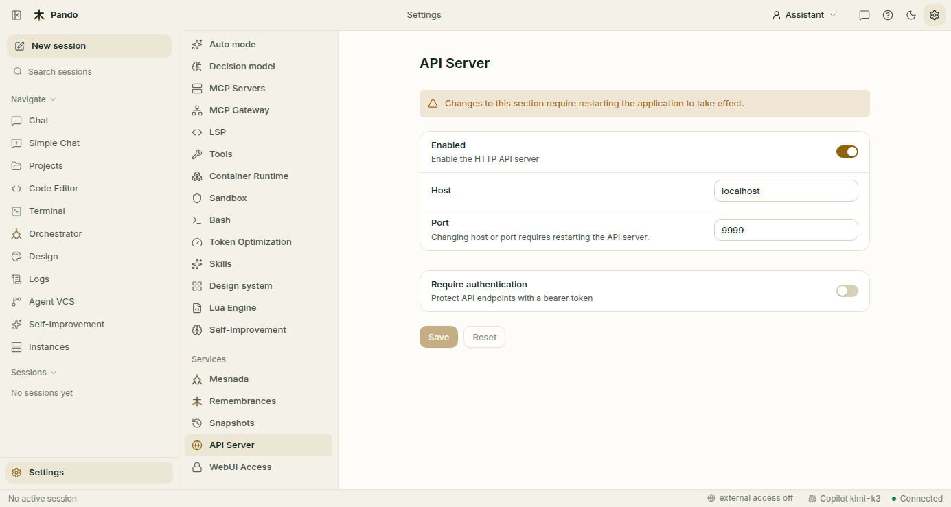 API Server settings