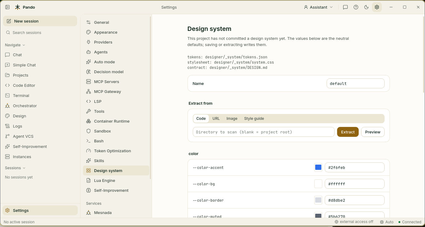 Design system settings
