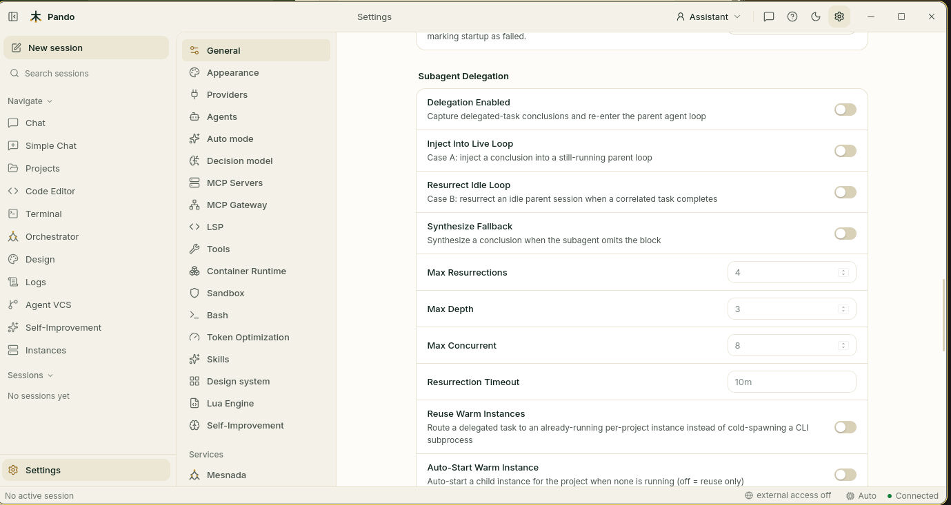 Subagent delegation settings
