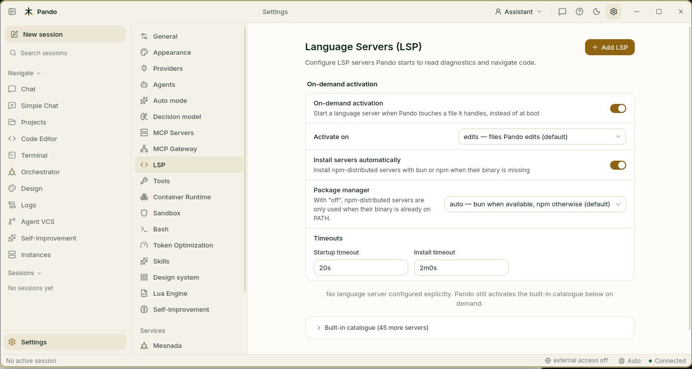 Language Servers settings