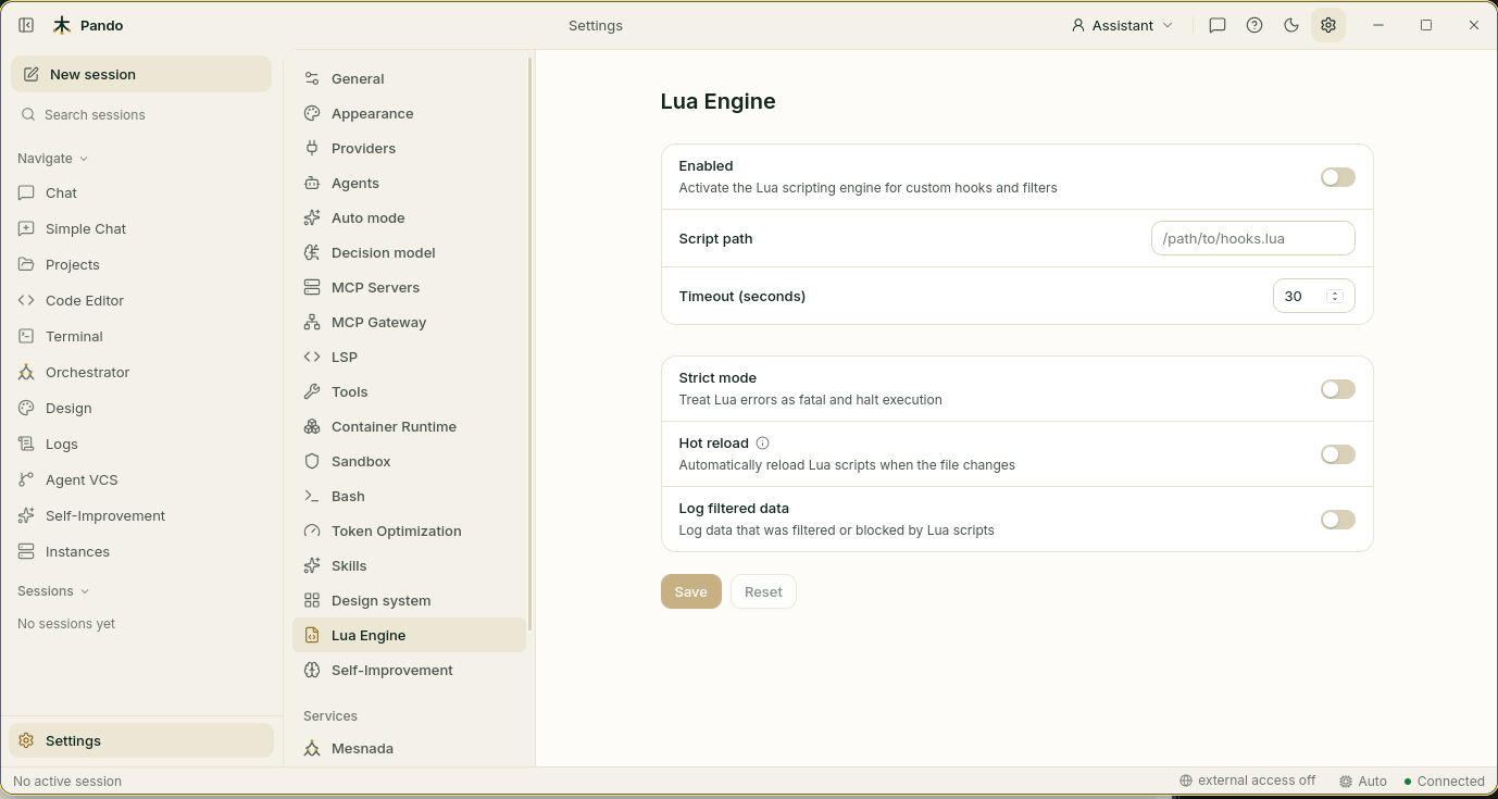 Lua engine settings