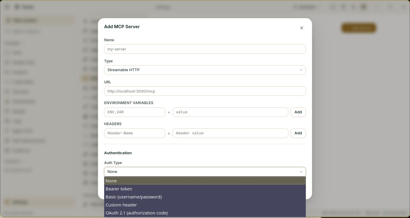 Kinds of sign-in when adding an MCP server
