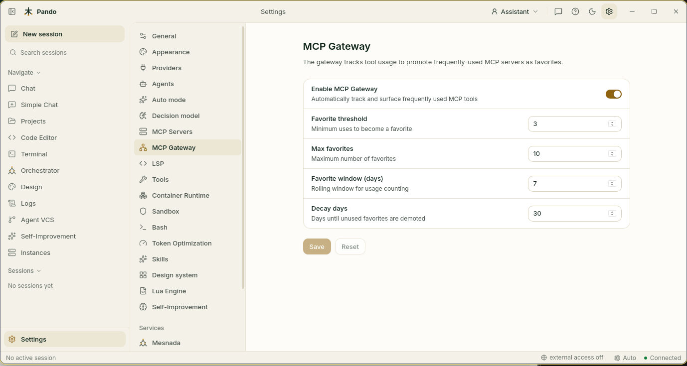 MCP gateway settings