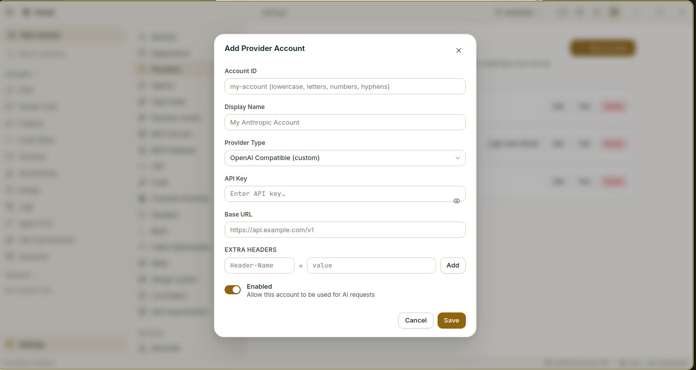 Add provider account form