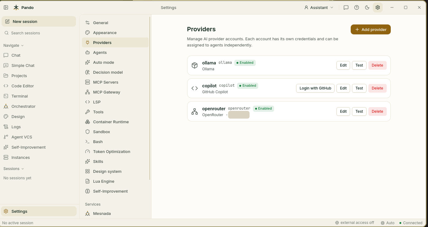 Provider accounts with the Login with GitHub button