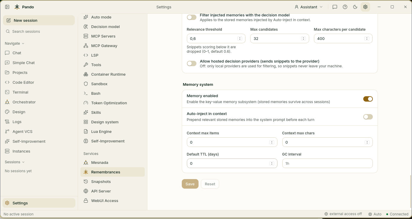 Memory system settings
