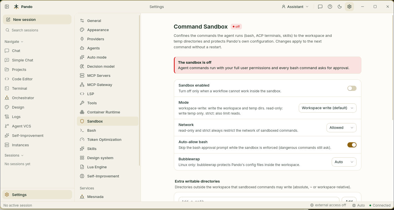Command sandbox settings