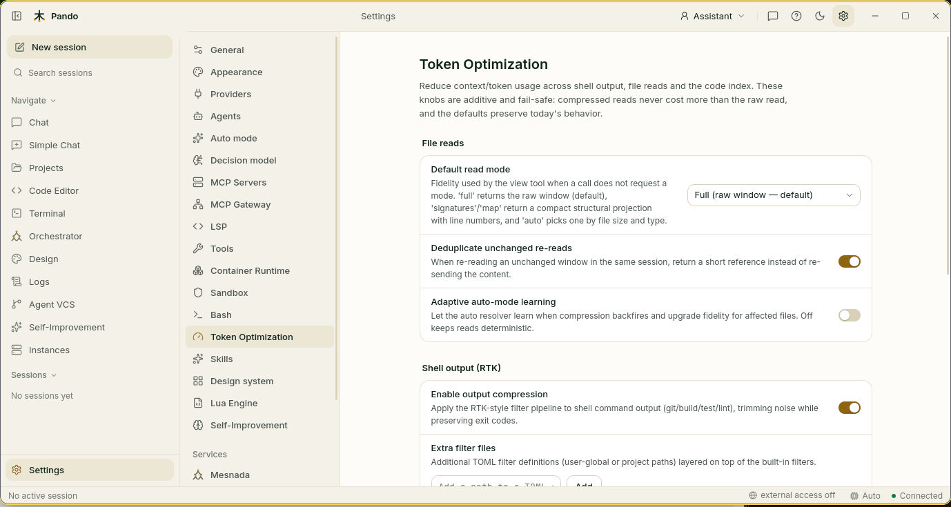 Token optimization settings