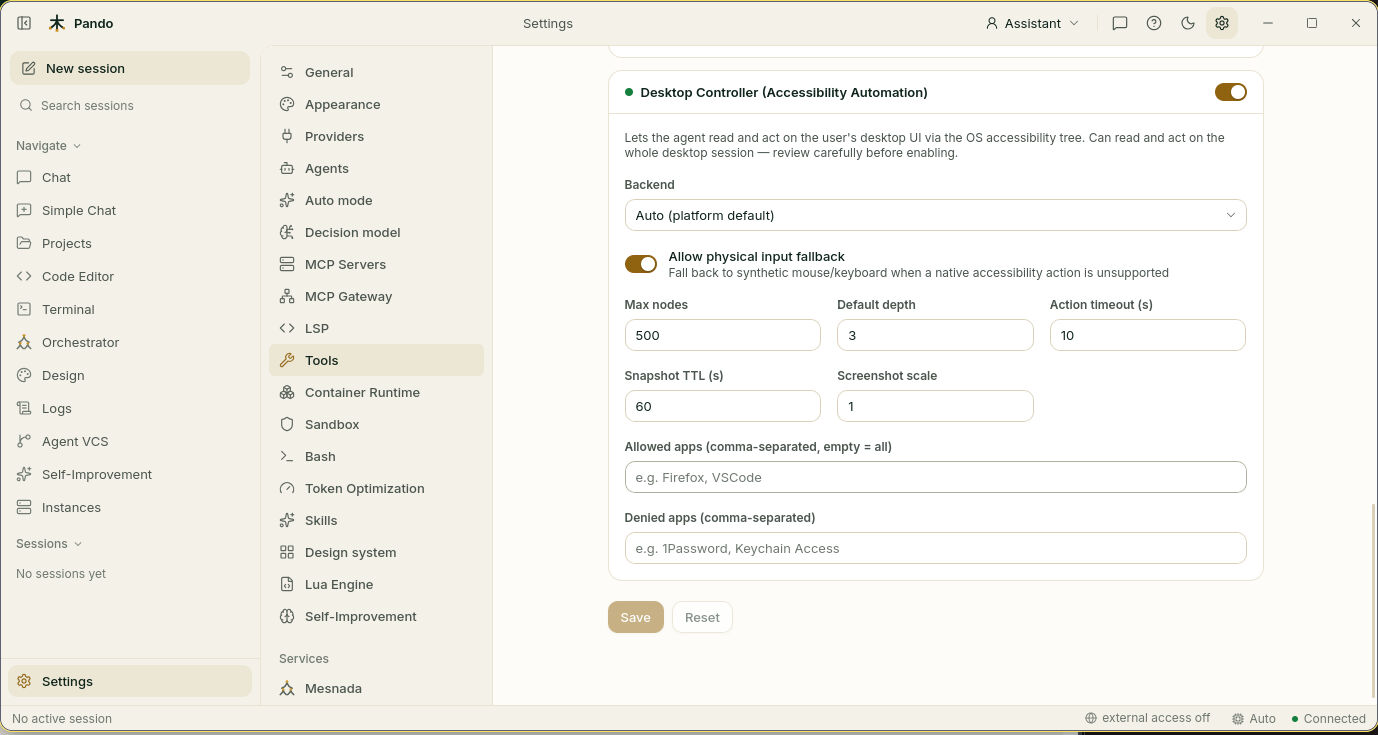 Desktop Controller settings