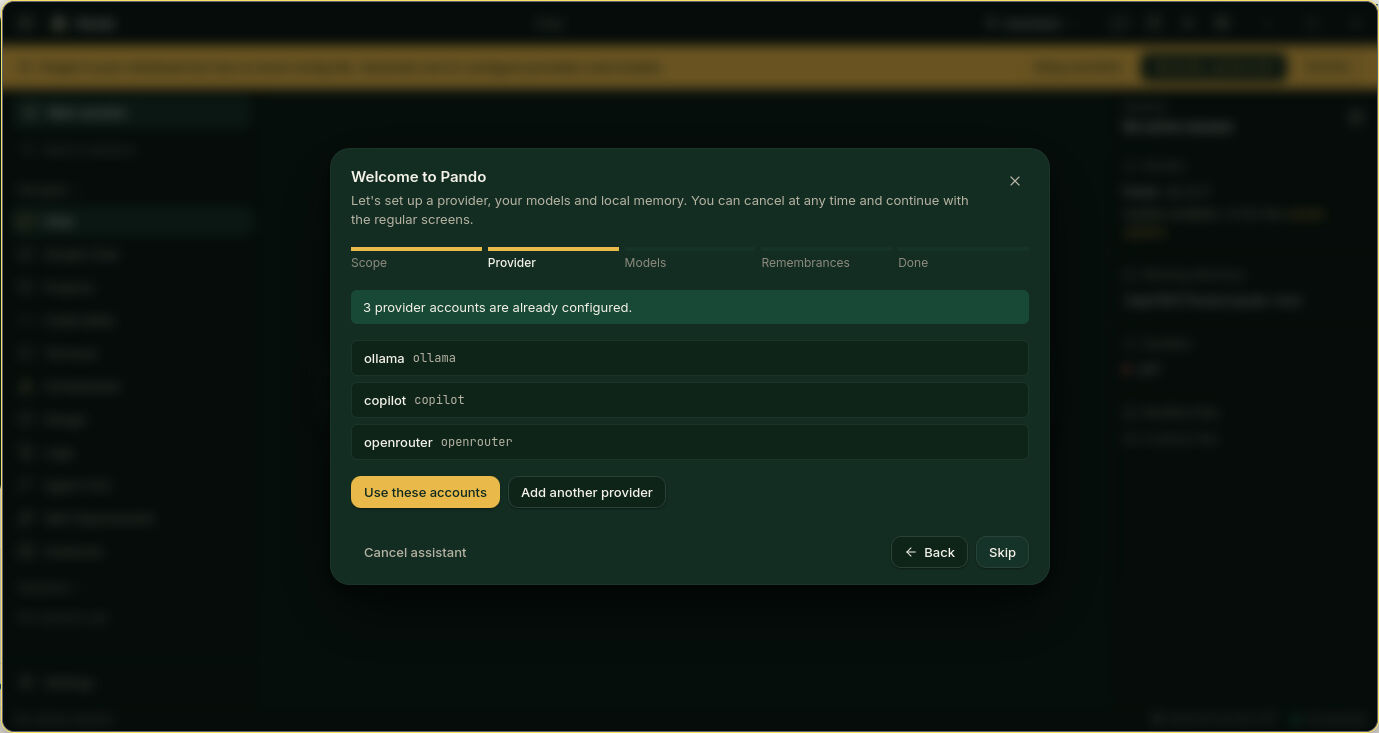 Setup assistant: provider accounts