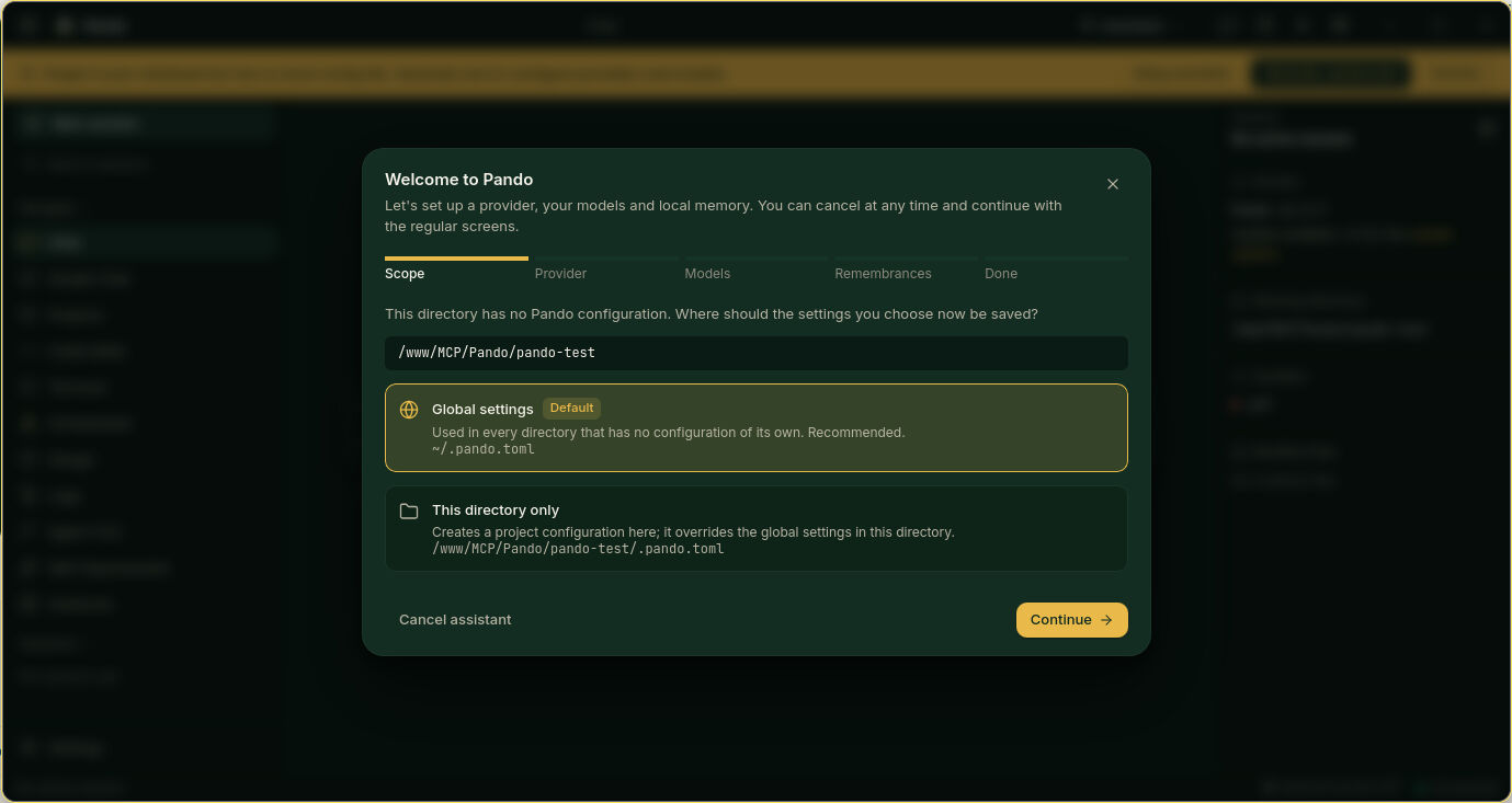 Setup assistant: where to save the settings