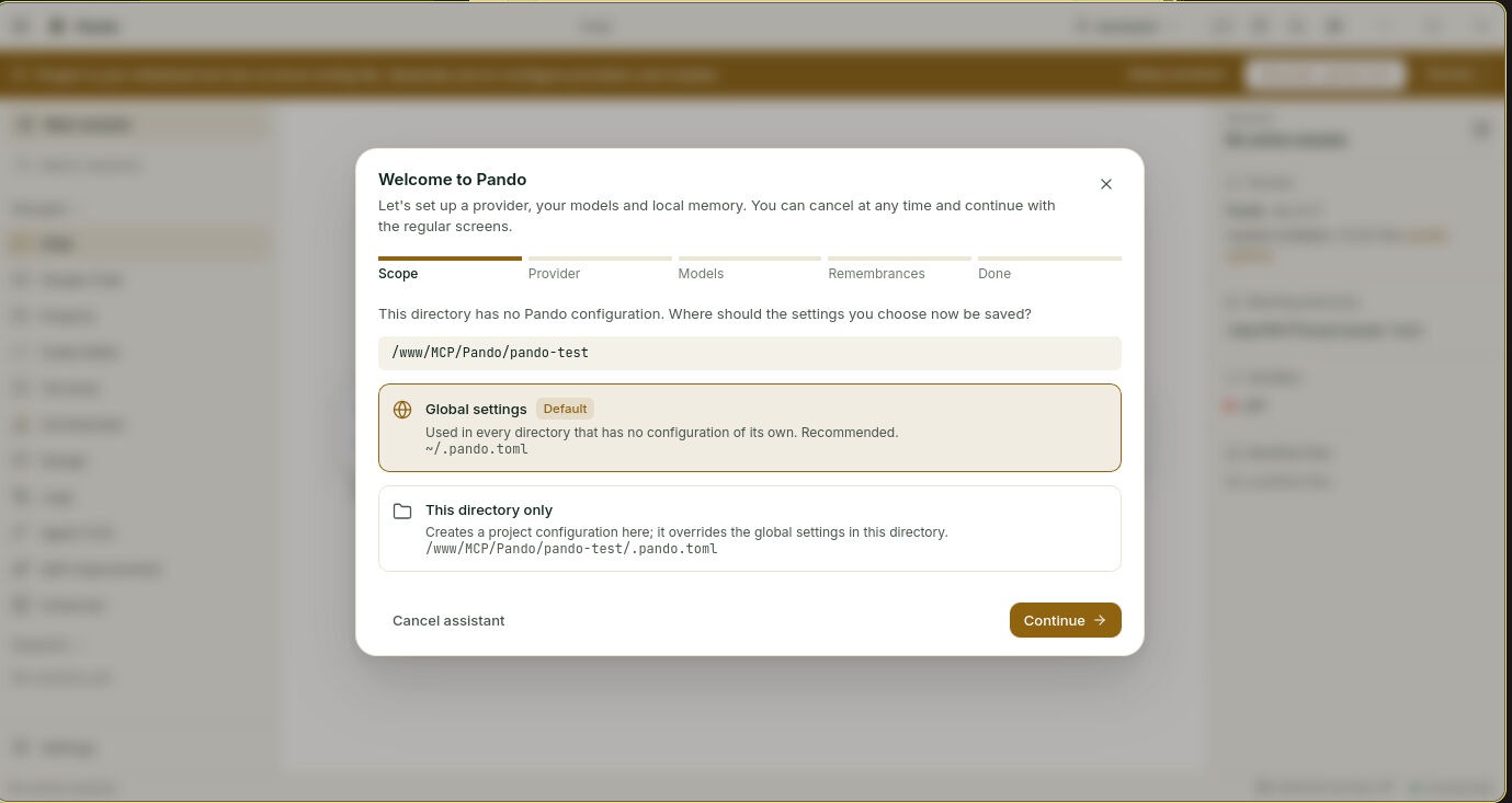 Setup assistant: where to save the settings